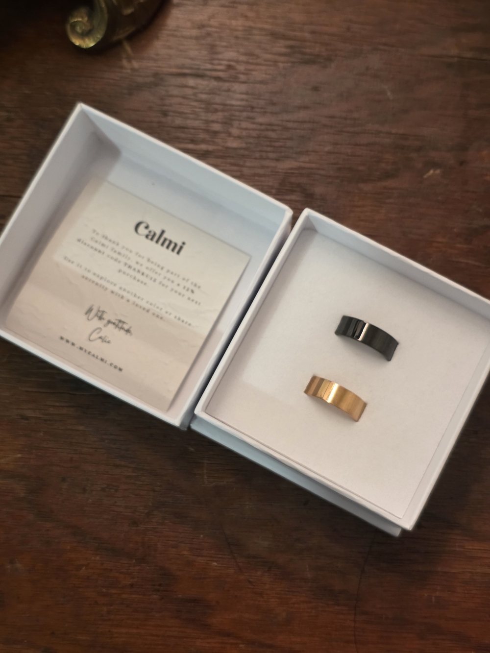 Calmi Adjustable Rings. Gold Tone And Black